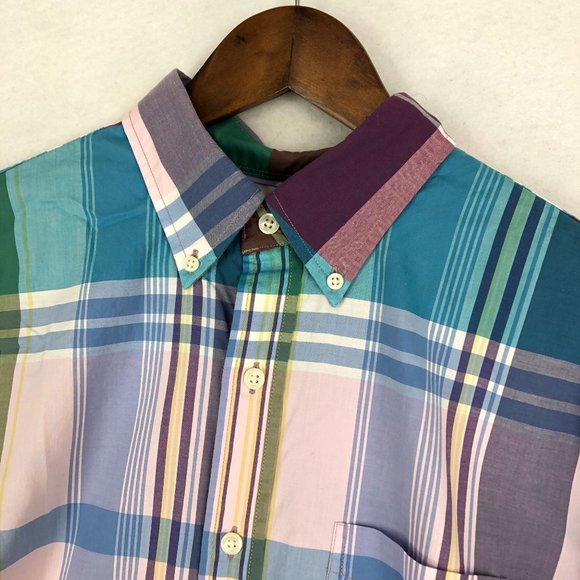 Lands' End Men's Size Medium Traditional Fit Blue Multi-Color Button Down Shirt - Picture 2 of 10